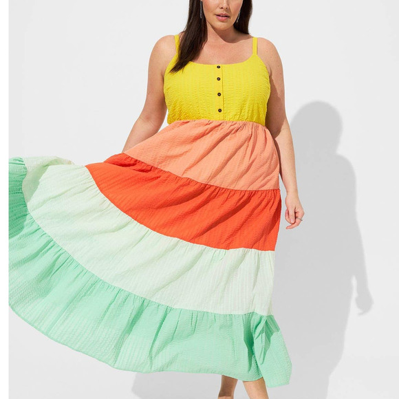 New Torrid 3 (3x 22/24) Colorful Tiered Maxi Tiered Sun Cruise Beach Tank Dress - Picture 3 of 3